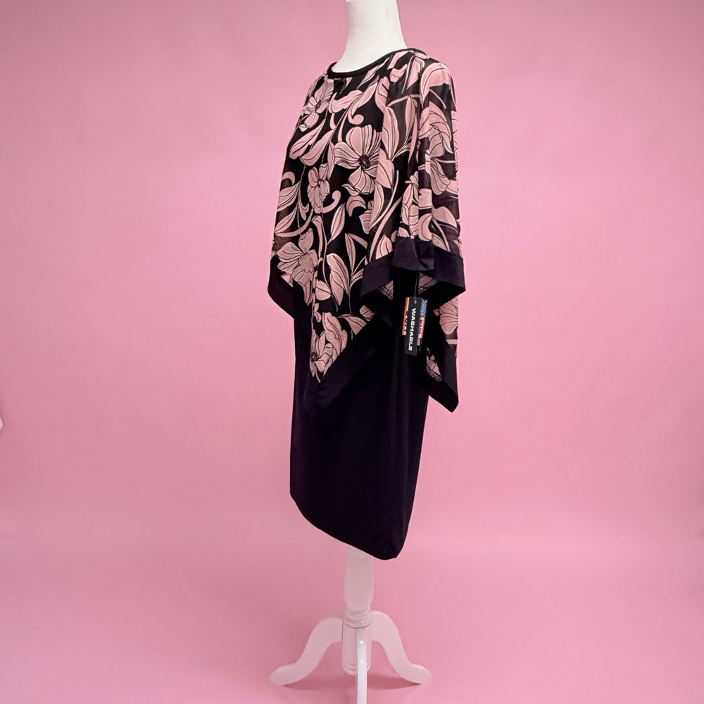 R&M Richards Asymmetrical Black Dress with Pink Floral Design - Picture 4 of 8